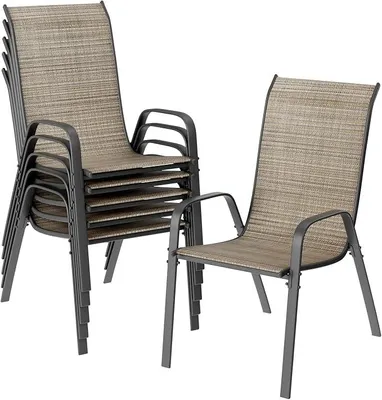 Produktbild von Gartenstühle Stapelstuhl Camping Stapelbar Hochlehner Terrassenstuhl Textilene Stahlgestell für Gärten Innenhöfe Balkone Restaurants 150 kg Belastbar 54 x 69 x 93cm (6pcs, Flachsbraun)