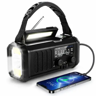 Immagine prodotto di AIORBER 10000mAh Powerbank Radio di emergenza con pannello solare e manovella, torcia LED, allarme SOS, radio da campeggio per esterni, bussola – Nero