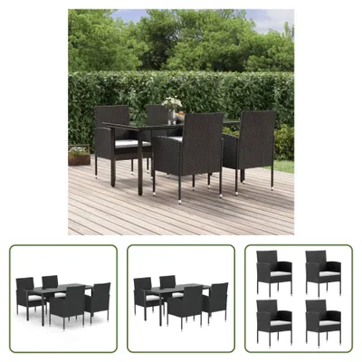Produktbild von The Living Store 5-tlg. Garten-Essgruppe mit Kissen Schwarz Poly Rattan