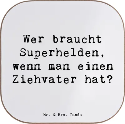 Produktbild von Mr. & Mrs. Panda Holzuntersetzer Spruch Ziehvater Held - Weiß - Geschenk, Inspiration, Stiefvater, Beziehung, Coaster, Verwandte, persönliche Erinnerungen, Fürsorge