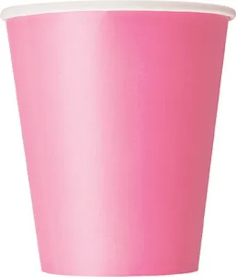 Produktbild von 8 Stück pinke Einweg-Pappbecher mit einem Fassungsvermögen von 250 ml
