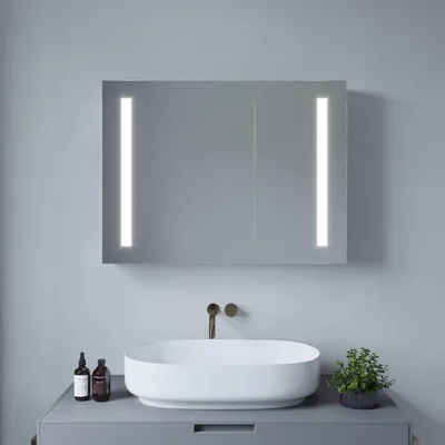 Produktbild von AQUABATOS LED Badspiegelschrank 80 x 60 cm Spiegelschrank mit Beleuchtung Dimmbar IR-Sensor Antibeschlag Bad Schrank mit Ablage