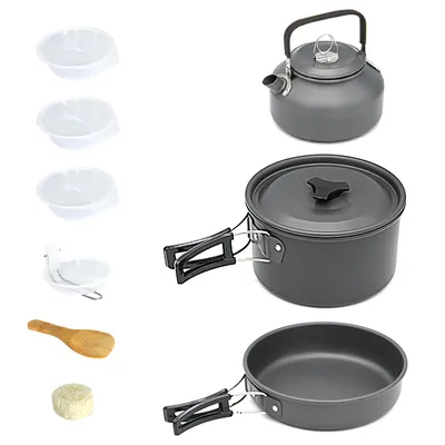 Imagen del producto de Conjunto de utensilios de cocina para camping AIORBER, equipo de cocina para actividades al aire libre, compacto y portátil, ideal para senderismo y camping, fácil de limpiar, color