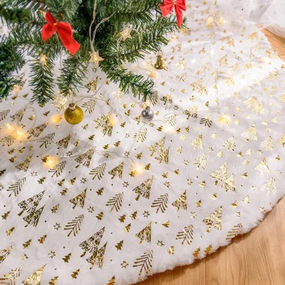 Produktbild von Weihnachtsbaum Decke Christbaumdecke 90 cm, Gro? Kunstfell Weihnachtsbaum Tannenbaum Decke Unterlage Teppich, Weihnachtsbaumdecke fš¹r Christbaumschmuck Weihnachtsdeko (Gold, 90 cm)