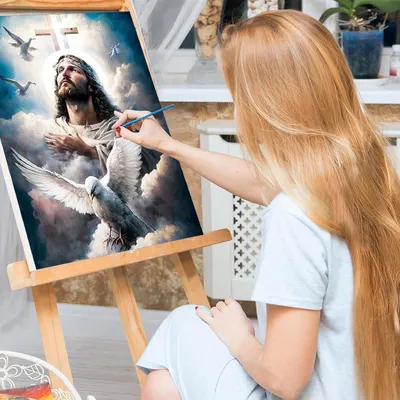 Obrázek produktu pro Sada pro malování podle čísel pro dospělé – sada pro malování obrazu Ježíše, vhodná pro začátečníky, obsahuje plátno
