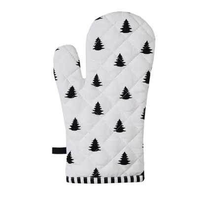 Produktbild von Clayre & Eef Ofenhandschuh 18x30 cm Schwarz Weiß Baumwolle Weihnachtsbaum