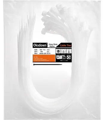 Immagine prodotto di Fascette stringicavo extra resistenti, lunghezza 760 mm, larghezza 7,6 mm, colore bianco, confezione da 100 pezzi, resistenti ai raggi UV, in nylon, resistenza alla trazione: 55 kg