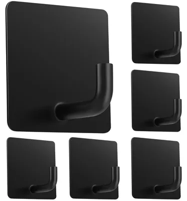 Produktbild von Selbstklebende Haken, kein Bohren erforderlich, 6er-Set, Handtuchhaken, Badezimmer, Wandhaken aus Edelstahl, selbstklebend, maximale Tragkraft bis zu 10 kg, wasserdicht, rostfrei, für Bad, Küche, Handtuchhalter, schwarz
