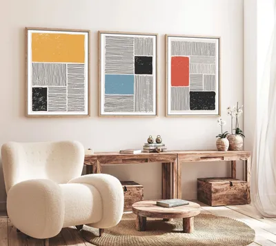 Produktbild von Wallity, Elegantes Dekoratives Wandbild (3 Teile), 50 x 70 cm | 100% MDF (3 mm) mit Rahmen aus massivem Holz (2,5 cm) | Perfekt für modernes Wohnen und stilvolle Akzente.