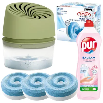 Image de Ceresit AERO 360 Absorbeur d'humidité vert + 2 x pastilles absorbantes Ceresit 450 g neutres + lotion nettoyante PUR 750 ml