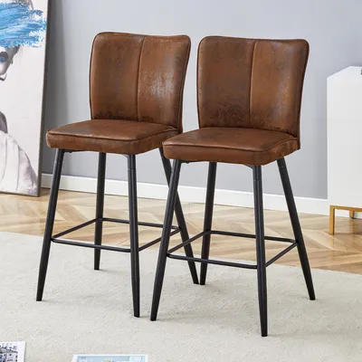 Zdjęcie produktu dla Zestaw 2 stołków barowych, 101 cm, brązowa tkanina techniczna, czarne metalowe nogi, ergonomiczne