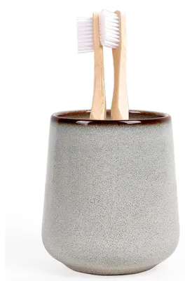 Immagine prodotto di Porta spazzolini in Vetroceramica, 350 ml, bianco, effetto pietra, rotondo, per spazzolino e dentifricio
