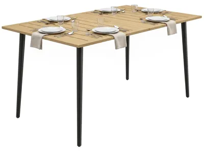 Produktbild von Gartentisch 150x90cm, Wetterfest Balkontisch aus Stahl, Balkontisch mit Schirmloch Braun