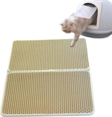 Productafbeelding van Famanu kattenbakmat met honingraatpatroon - 58 x 75 cm, opvouwbaar, waterdicht
