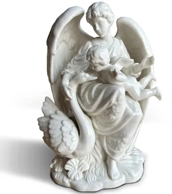 Porzellan-Engel 24 cm, cremefarben, glänzend, handgefertigt