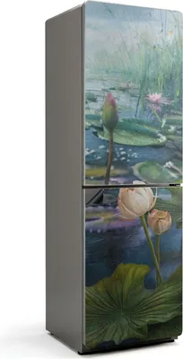 Produktbild von Lilien auf der Seeoberfläche – Magnetische Kühlschrank Abdeckung – Dekorfolie magnetisch Küche – Kühlschrank Magnet Deko – selbstklebende Magnettafel – Magnetfolie für Kühlschranktür – 60x190 cm