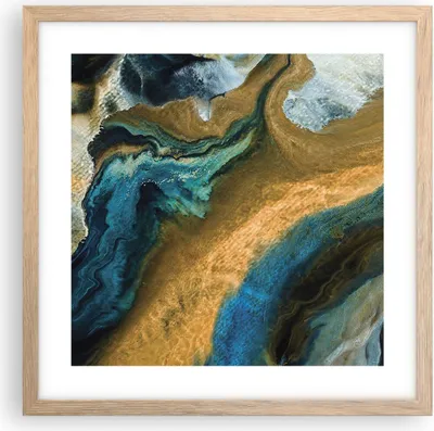 Produktbild von Gerahmtes Poster - Rahmen in heller Eiche - Abstraktion verschüttet Gold - 40x40 cm - Wand Bild - Wanddeko - Wandbilder - Kunstposter - Wandposter - Bilderrahmen - Bilder - P2NAC40x40-4431