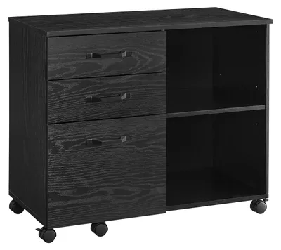 Zdjęcie produktu dla Mobilna szafka na kółkach – szafka do przechowywania – płyta wiórowa/metal – 40 x 80 x 66 cm – czarna okleina imitująca drewno
