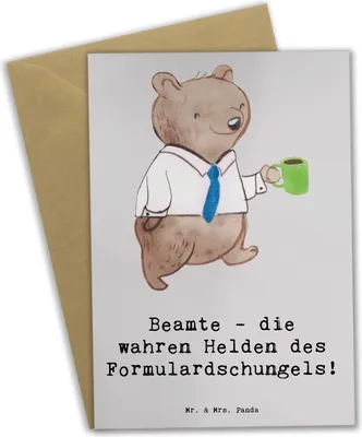 Produktbild von Mr. & Mrs. Panda Klappkarte Beamtin Heldin - Grau Pastell - Geschenk, einladungskarten, hochzeitskarten, kreative Geschenke, Berufe, Beruf, Berufspassion, Freundin