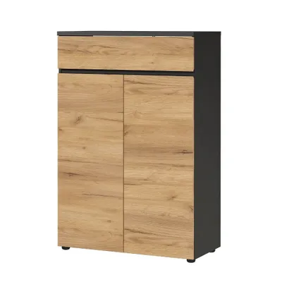 Produktbild von Aktenschrank Büro Stauraum ca. 80 x 120 x 40 cm LISSABON Graphit Grau / Navarra Eiche Nb.