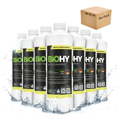Produktbild von BiOHY KFZ Autoshampoo + Dosierer, Autowaschmittel, Autoshampoo Konzentrat, 9 x 1 l