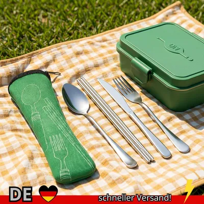 Produktbild von 4 Teile Satz Geschirr Tragbare Edelstahl Löffel Gabel Steak Messer Set Reise