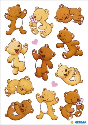 Produktbild von HERMA 6399 Aufkleber Bären klein groß, 11 Stück, 3D Tiere Sticker mit süßen Bärchen Motiv, Kinder Etiketten für Fotoalbum Tagebuch Poesiealbum Scrapbooking Geburtstag Dekoration Briefe DIY Basteln