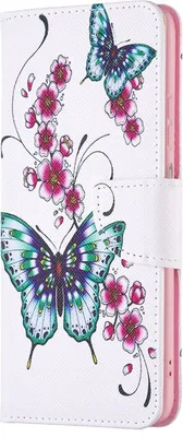 Produktbild von König Design Hülle kompatibel mit Samsung Galaxy A23 Kunstleder Handyhülle - Handy Case Pfirsichblütenschmetterling
