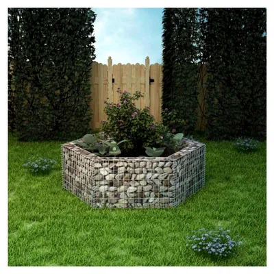 Produktbild von Sechseckiges Gabionen-Hochbeet 160×140×50 cm, Palettenrahmen, Hochteich, Gemüsebeet, Kräuterregal Balkon, Blumenbeet, Kräuterspirale, Tomatenbeet, Pflanzhochbeet