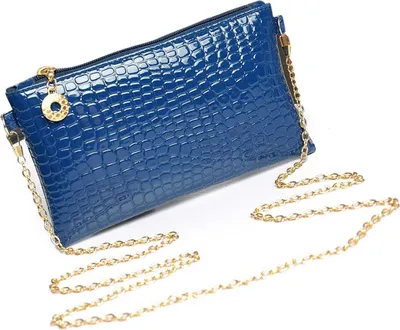 Produktbild von Designer Clutch Handtasche Modische Damentasche Kleine Abendtasche Kosmetiktasche mitFarbe: gold Henkel (Blau)