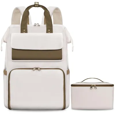 Immagine prodotto di Zaino da pranzo da donna, beige, con scomparto per laptop da 15,6" e borsa pranzo termica