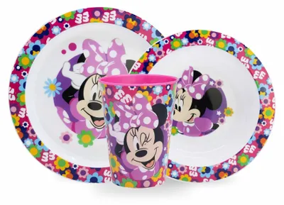 Kinderservies 3-teilig, BPA-frei, Minnie Mouse, Teller, Schüssel, Becher