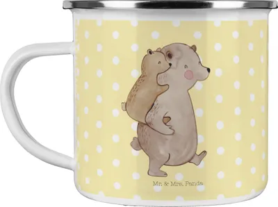 Produktbild von Mr. & Mrs. Panda Emaille Tasse Papa Bär - Gelb Pastell - Geschenk, Vater, Vatertag, Geburtstag, Teetasse, Muttertag, Pott, Haferl, Campingbecher