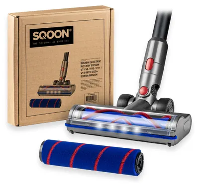 Produktbild von SQOON Bürste kompatibel mit Dyson V7, V8, V10, V11, V15, Zubehör Bodenbürste mit Direktantrieb und 4 LED-Leuchten für harte und weiche Böden, Saugdüse für Akkustaubsauger,Mit Zwei Bürsten, grau