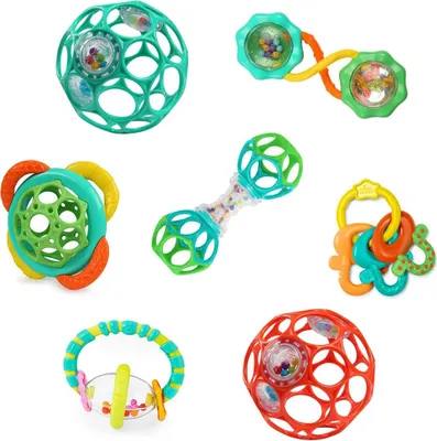 Obrázok produktu pre Bright Starts, cumlíky a hryzátka 7-dielna darčeková súprava - detské hrkálky, hryzátka a hračky na kočík bez BPA, unisex, novorodenec+, 13079 cumlíky a hryzátka, 7-dielna darčeková súprava