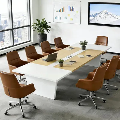 Zdjęcie produktu dla Stół konferencyjny do biura, wymiary 360x120x74 cm, kolor czarny/biały, grubość blatu 2,5 cm