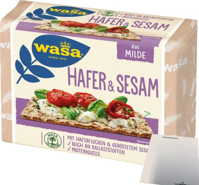 Produktbild von Wasa Knäckebrot Hafer & Sesam (230g Packung) + usy Block