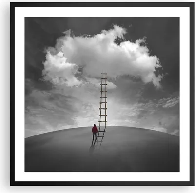 Produktbild von Gerahmtes Poster - Schwarzer Rahmen - Symbol Leiter Himmel - 60x60 cm - Wand Bild - Wanddeko - Wandbilder - Kunstposter - Wandposter - Bilderrahmen - Bilder - Kunstdruck - P2BAC60x60-4900