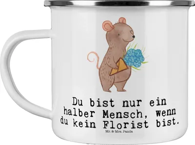 Produktbild von Mr. & Mrs. Panda Teebecher Florist Herz - Weiß - Geschenk, Spruch, Blechtasse, Teetasse, Blumenlanden, Blumenhändler, Emaille Tasse, Pott, Ausbildung, Haferl