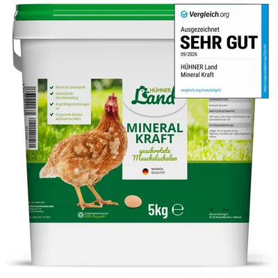 Immagine prodotto di HÜHNER Land Mineral Power per polli 5 kg, graniglia naturale di conchiglia, graniglia di conchiglia - ricca di calcio, graniglia minerale per la formazione delle ossa e delle uova, graniglia per polli a base di calcare di conchiglia