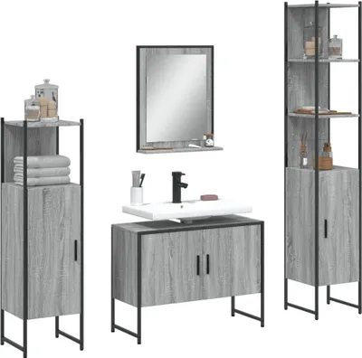 Produktbild von vidaXL 4-tlg. Badmöbel-Set Grau Sonoma Holzwerkstoff