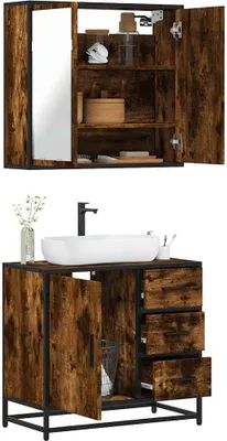 Produktbild von Möbel 2-tlg. Badmöbel-Set Räuchereiche Holzwerkstoff - Badezimmer 3300897