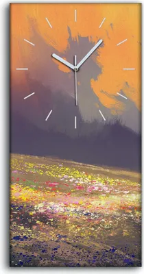Produktbild von Küchenuhr Bürouhr Leinwand Uhr 30x60 bunte Feldblumen unter schöner Wolke - weiße Hände