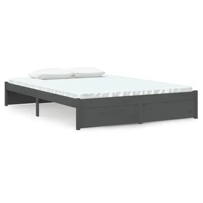 Image de vidaXL Lit en bois massif gris 140x190 cm