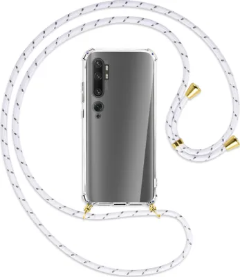 Produktbild von Handykette Backcover-Schutzhülle mit Band (Metall goldfarben) für Xiaomi Mi Note 10 (Pro) - weiß/grau