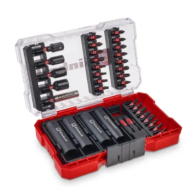 Immagine prodotto di Set di punte e bussole a percussione originale Einhell M-CASE da 35 pezzi (punte da 25 mm, punte da 50 mm, bussole esagonali, bussole lunghe, adattatore per bussole, portapunte da 60 mm, inclusa scatola di custodia)