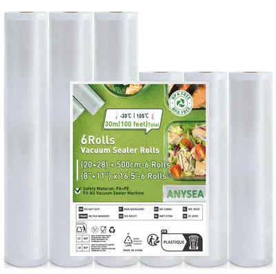 Produktbild von Anysea Vakuumierbeutel 6 Rollen 20/28×500cm：Vakuumierfolie Profi für Vakuumierge