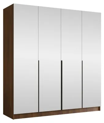 Produktbild von MIRJAN24 Kleiderschrank Santi III, Schlafzimmer, mit Spiegel, Drehtürenschrank, mit Kleiderstange, Modern, Garderobenschrank, Metallgriffe (Farbe: Nuss Warmia + Schwarz)