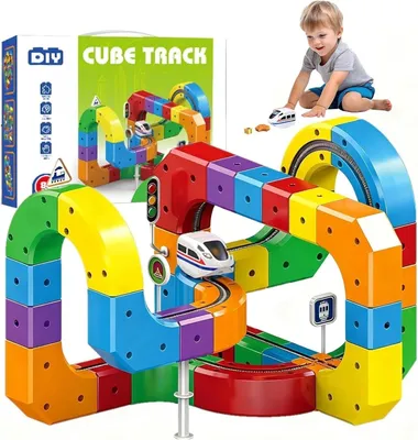 Immagine prodotto di Kit di costruzioni 3D fai-da-te per binari di treno, 81 pezzi, trenino elettrico per bambini e ragazzi