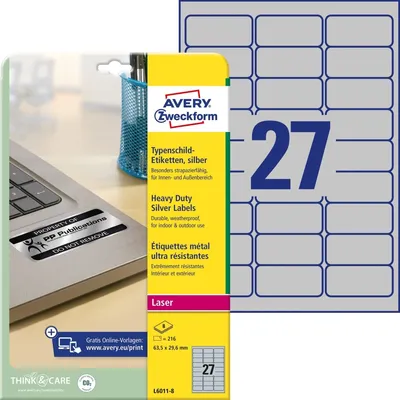 Image de 216 AVERY Zweckform Typenschildetiketten L6011-8 silber